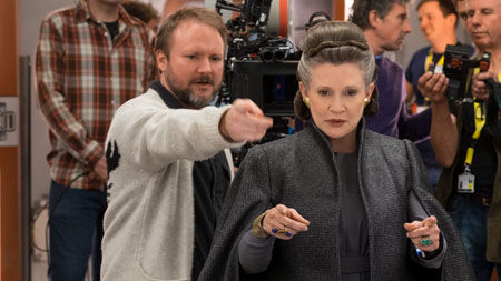 Rian Johnson and Carrie Fisher.